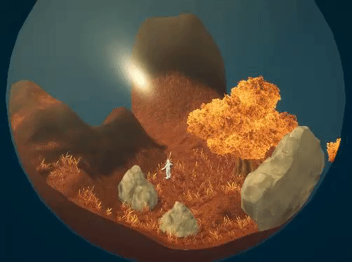Lit cut surface on a rock